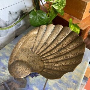 Antique Decorative Solid Brass Seashell Dish/Catch All